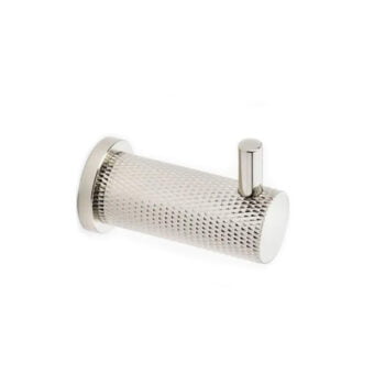 Silver textured cylindrical modern cabinet handle.