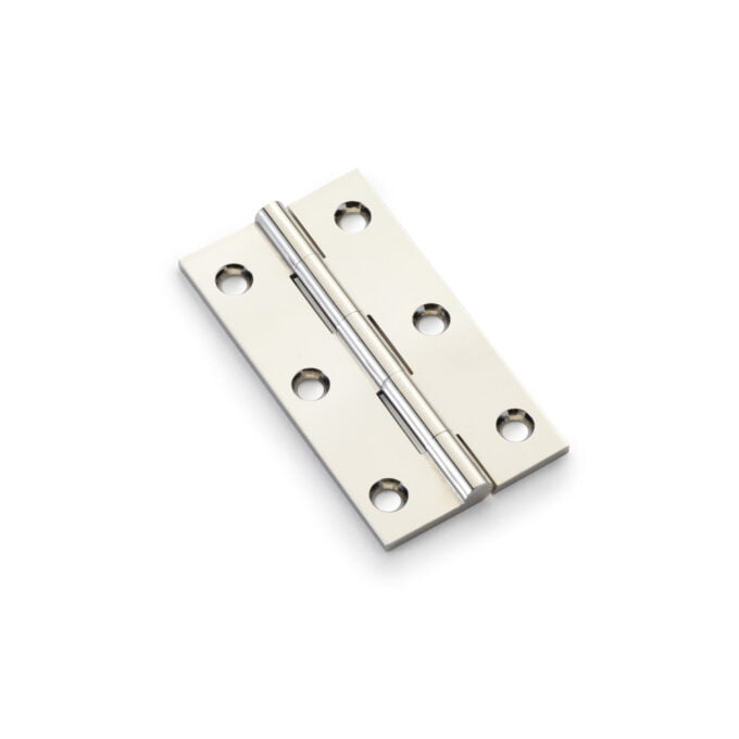 Silver door hinge on white background