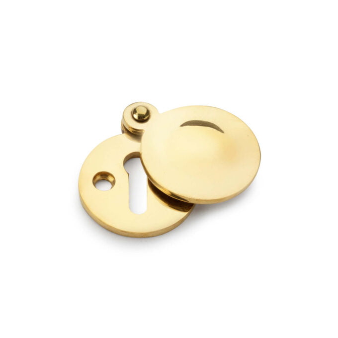 Gold circular swivel snap hook isolated on white