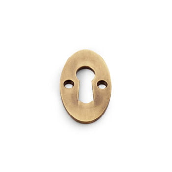 Antique brass keyhole cover isolated on white.