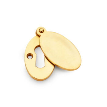 Gold oval keyring with slot on white background