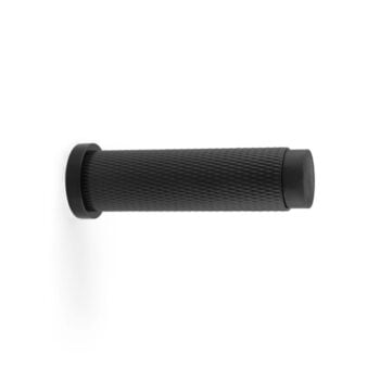 Black bicycle handlebar grip on white background.