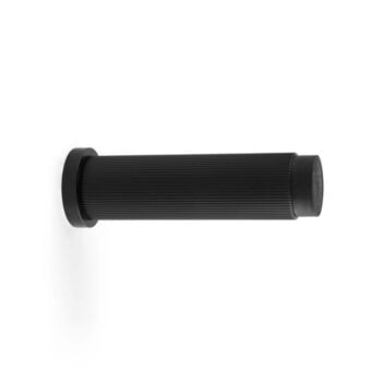 Black bicycle handlebar grip on white background.