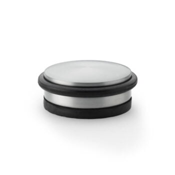 Stainless steel lid with rubber seal on white background.