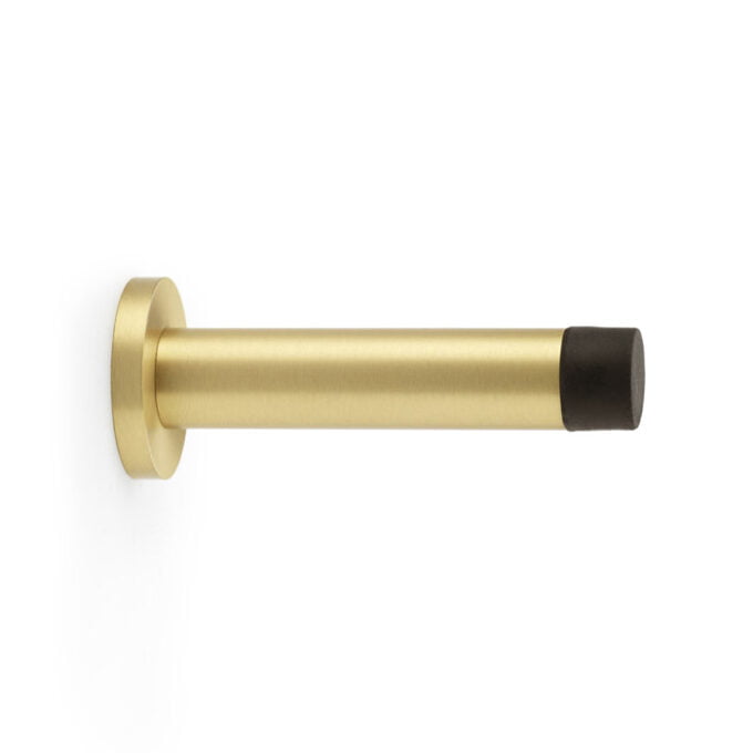 Gold towel rail with black end cap, isolated on white.