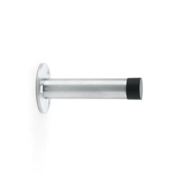Wall-mounted metal towel rail on white background.