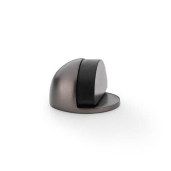 Black modern desk phone holder on white background.