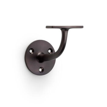 Black metal wall-mounted hook on white background