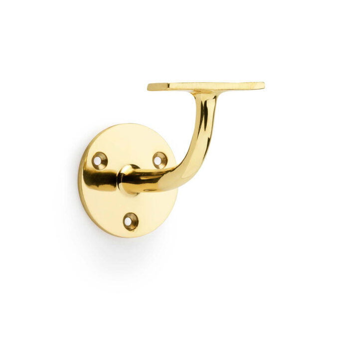 Gold-coloured wall-mounted coat hook on white background.