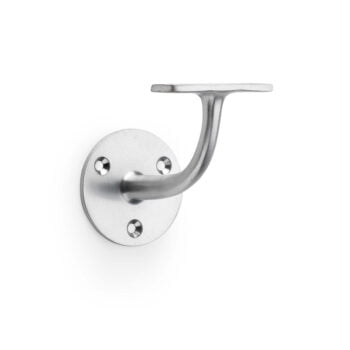 Stainless steel wall-mounted hook on white background.