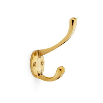 Gold wall hook on white background.