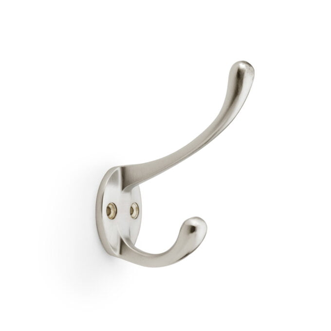 Silver wall-mounted coat hook isolated on white