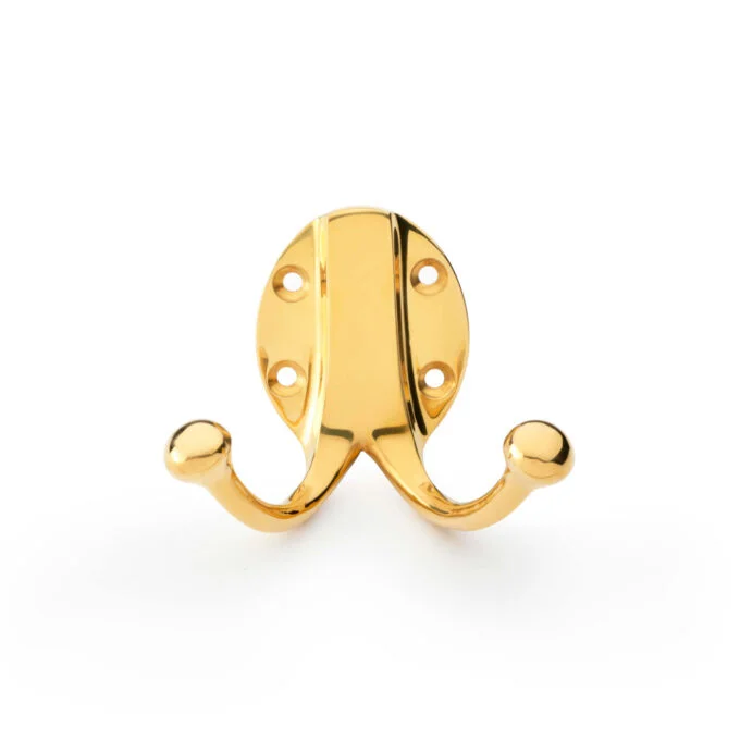 Gold double hook on white background.