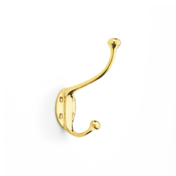 Gold wall-mounted coat hook isolated on white background