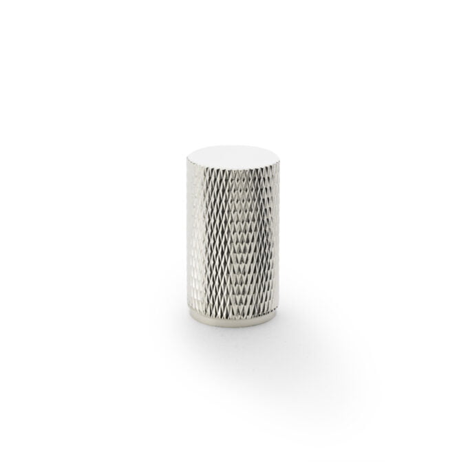 Silver textured cylindrical container on white background.