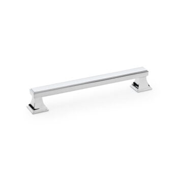 Silver cabinet handle on white background