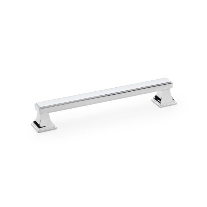 Silver cabinet handle on white background