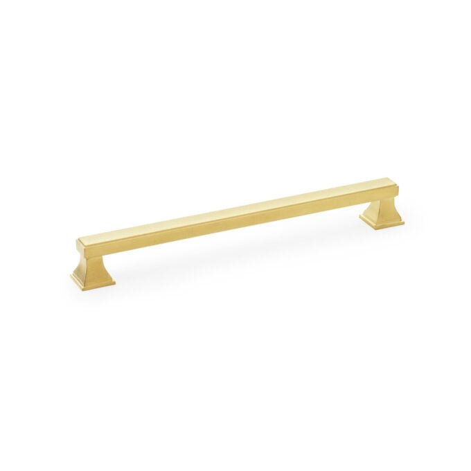 Jesper Square Cabinet Pull Handle - Satin Brass PVD - Centres 224mm cabinet handle on white background.