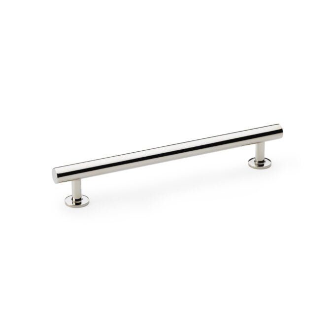 Round T-Bar Cabinet Pull Handle - Polished Nickel - Centres 160mm modern cabinet handle on white background.