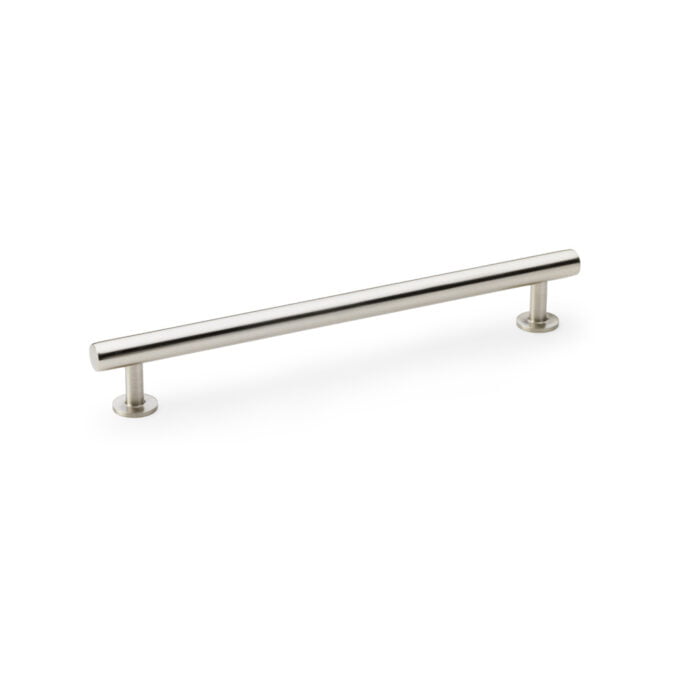 Round T-Bar Cabinet Pull Handle - Satin Nickel - Centres 192mm cabinet handle on white.