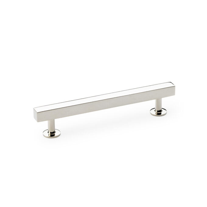 Square T-Bar Cabinet Pull Handle - Polished Nickel - Centres 128mm modern cabinet handle on white background.