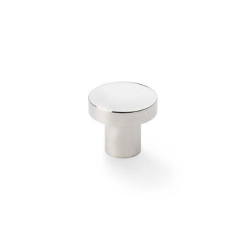 Polished chrome cabinet knob on white background