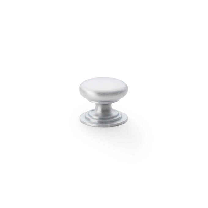 Silver cabinet knob on white background