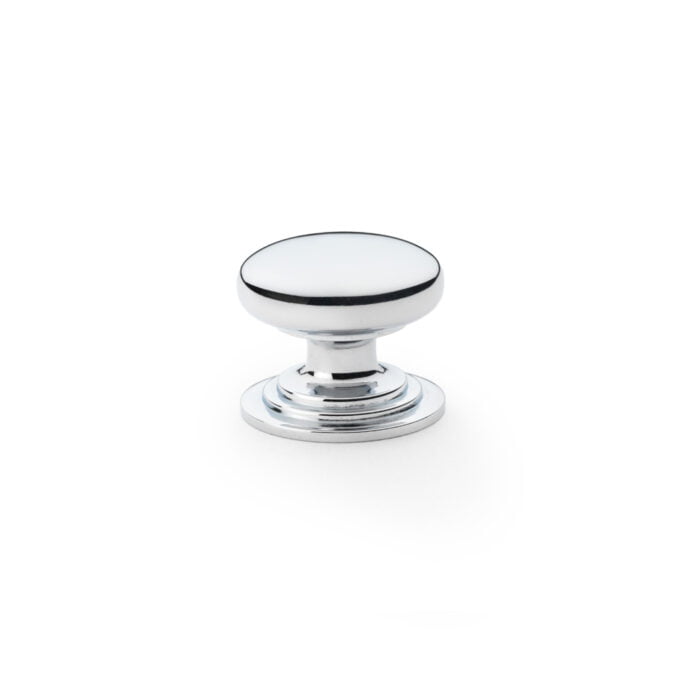 Chrome cabinet knob on white background