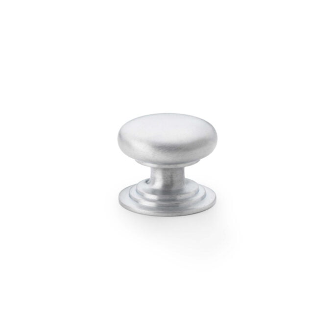 Silver cabinet knob on white background