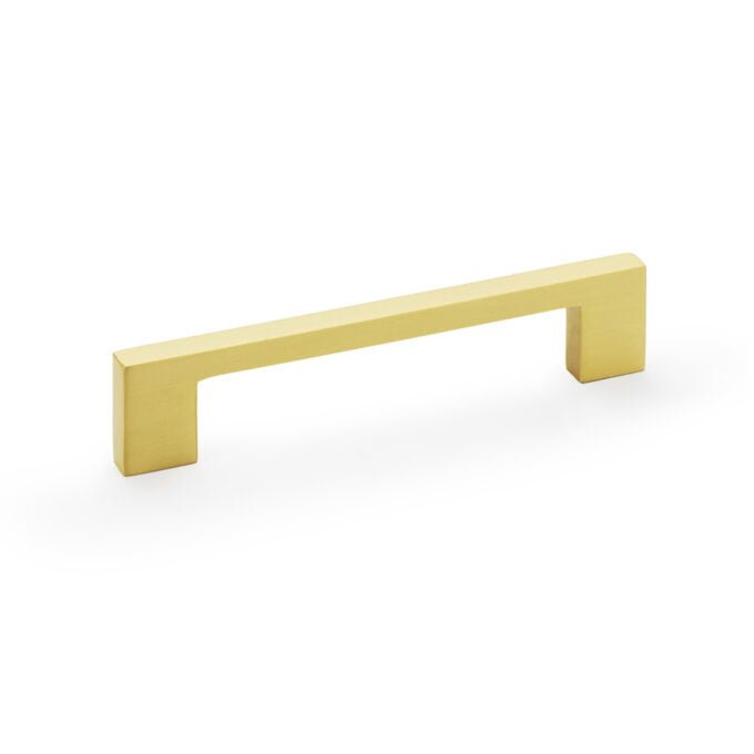 Marco Cupboard Pull Handle 128mm - Satin Brass Gold cabinet handle on white background