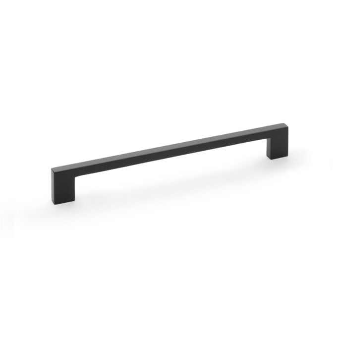 Marco Cupboard Pull Handle 224mm- Black Black modern cabinet handle on white background