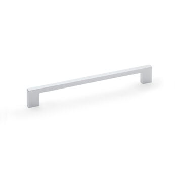 Minimalist white cabinet handle on clean background.