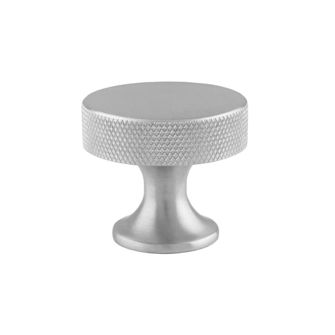 Silver metal cabinet knob with textured top