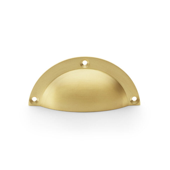 Brass semicircular drawer pull isolated on white