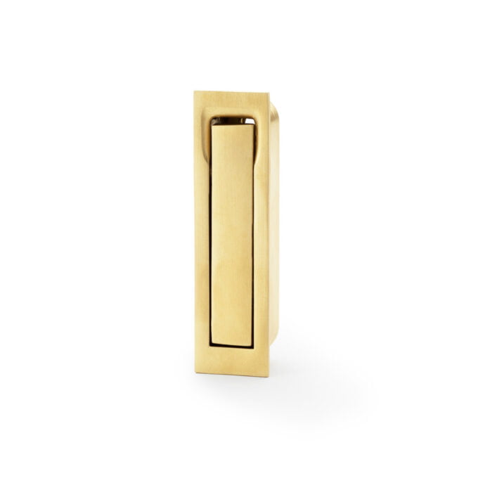 Gold door handle on white background.