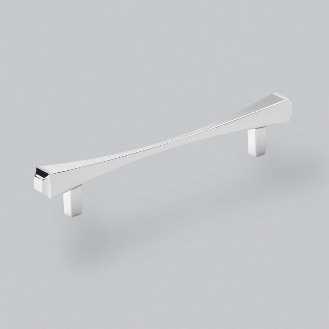 Aubyn Pull Handle 160mm - Polished Nickel Modern silver cabinet handle on grey background