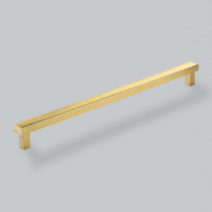 Barrington Pull Handle 320mm - Brushed Satin Brass with textured top on grey background.