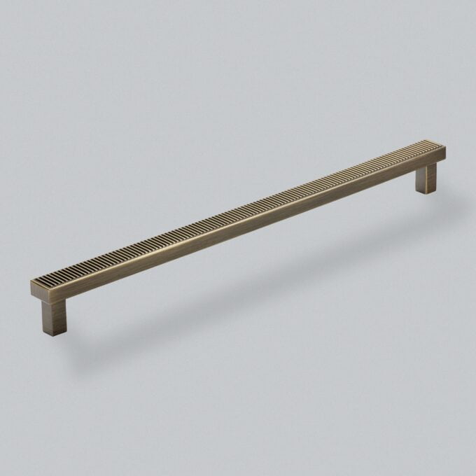 Barrington Pull Handle 320mm - Dark Brushed Brass with textured surface on grey background.