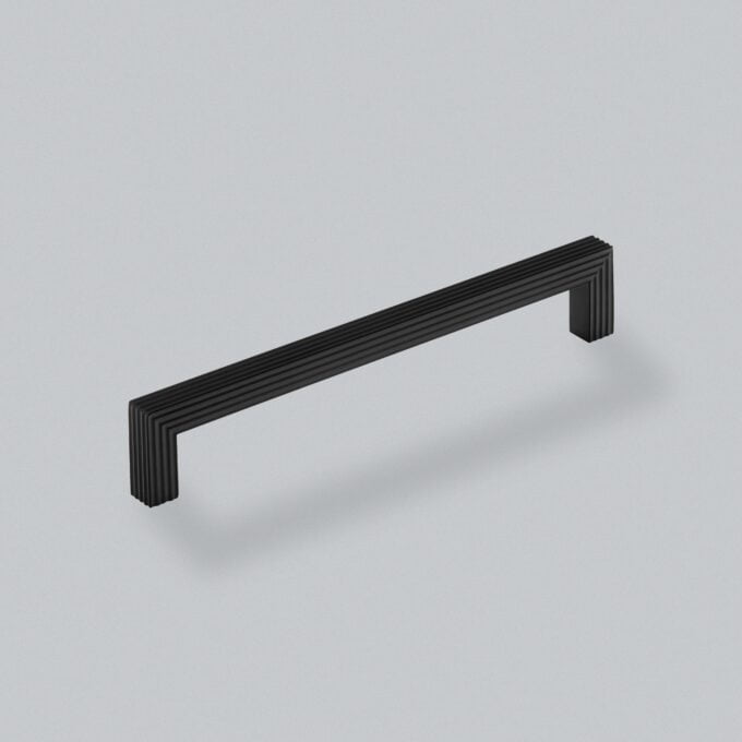 Battersea Pull Handle 160mm - Matt Black Minimalist black handle on a gray background.