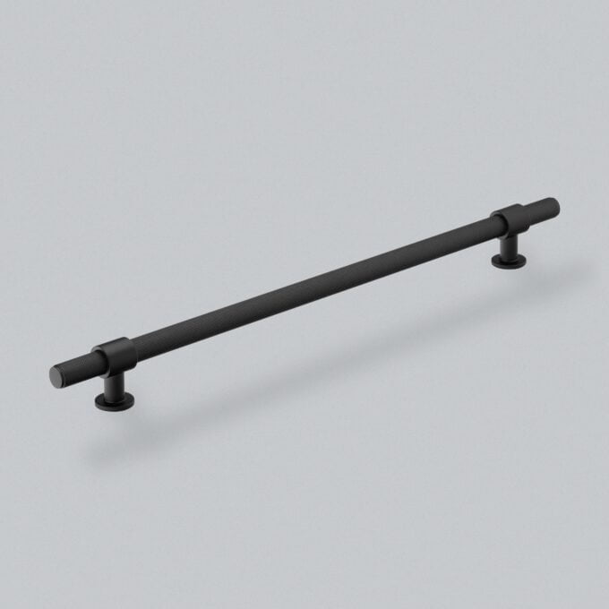 Black 320mm -style cabinet handle on white background.