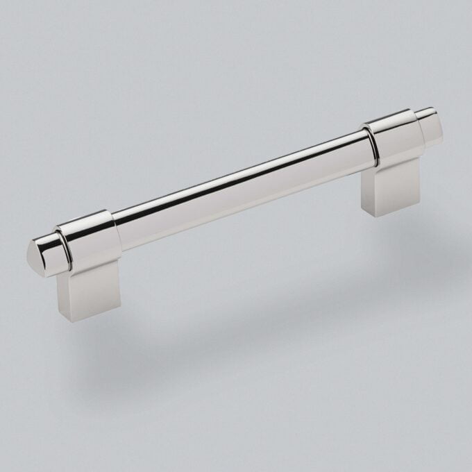 Polished Nickel 192mm cabinet handle on white background.