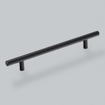 Minimalist black cabinet handle on grey background