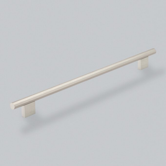 Dixton Bar Handle 320mm - Brushed Nickel Minimalist silver cabinet handle on grey background.