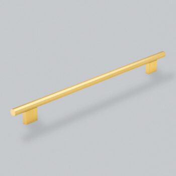 Dixton Bar Handle 320mm - Brushed Satin Brass cabinet handle on grey background.
