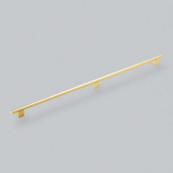 Dixton Bar Handle 768mm - Brushed Satin Brass cabinet handle on a grey background.