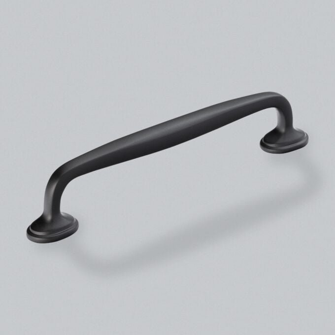 Black metal safety handle on grey background.