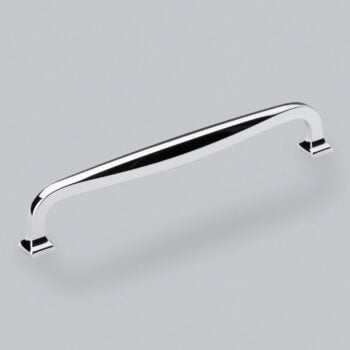 Shiny chrome cabinet handle on grey background