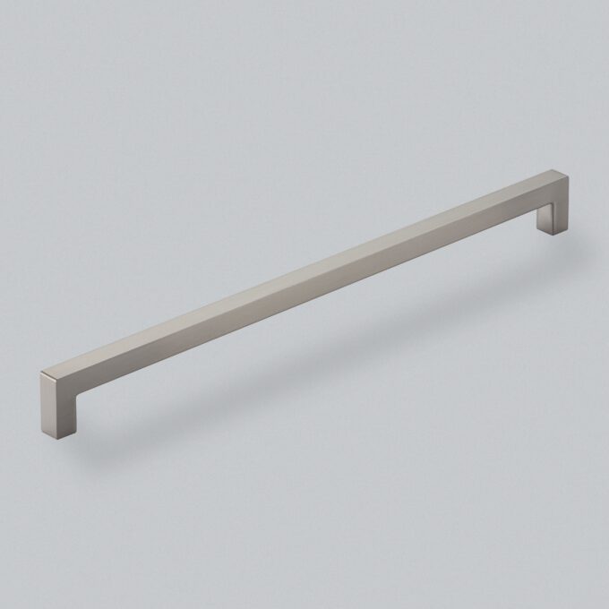 Minimalist stainless steel cabinet handle on white