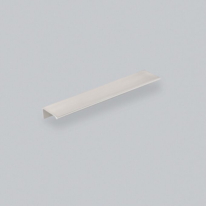 Silver metal angle bracket on grey background.