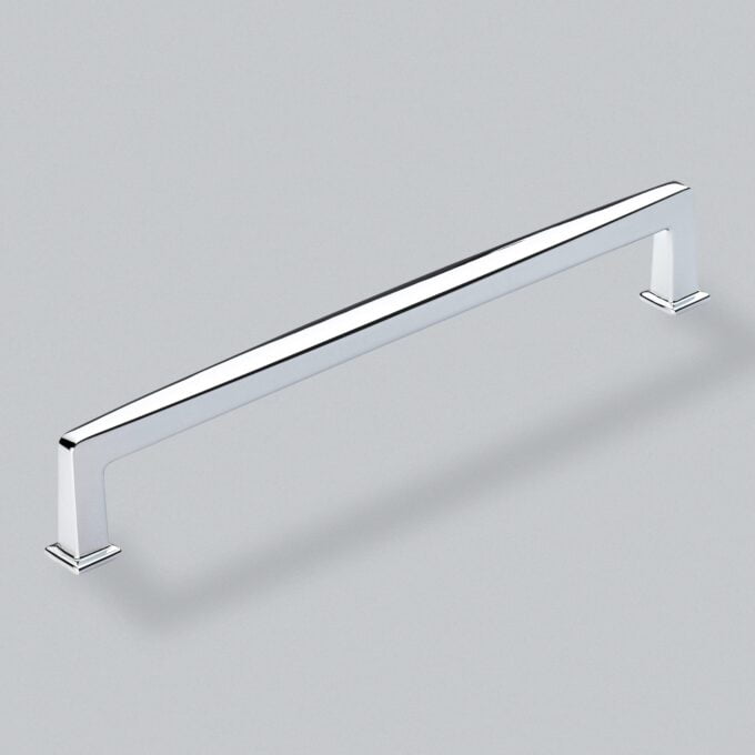 Chrome cabinet handle isolated on grey background